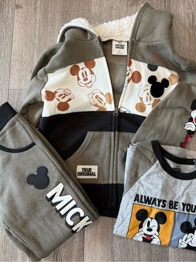 Disney Olive Green Mickey Mouse Hoodie & Tee Set